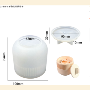 Candle Holder Silicone Mold with Vertical Stripes (Lid & Base Set) D104