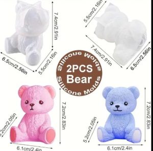 3D Sitting Teddy Bear Candle Mold 2Pcs Set CND31