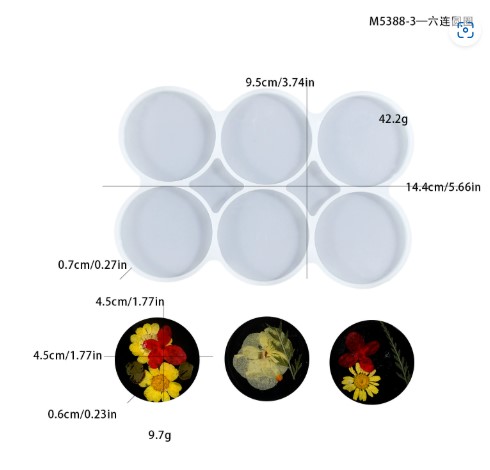 6-Cavity Round Coaster & Pendant Silicone Mold J38