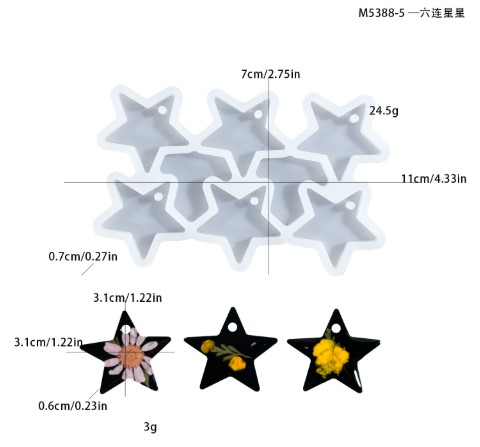 6-Cavity Star Pendant Silicone Mold J40