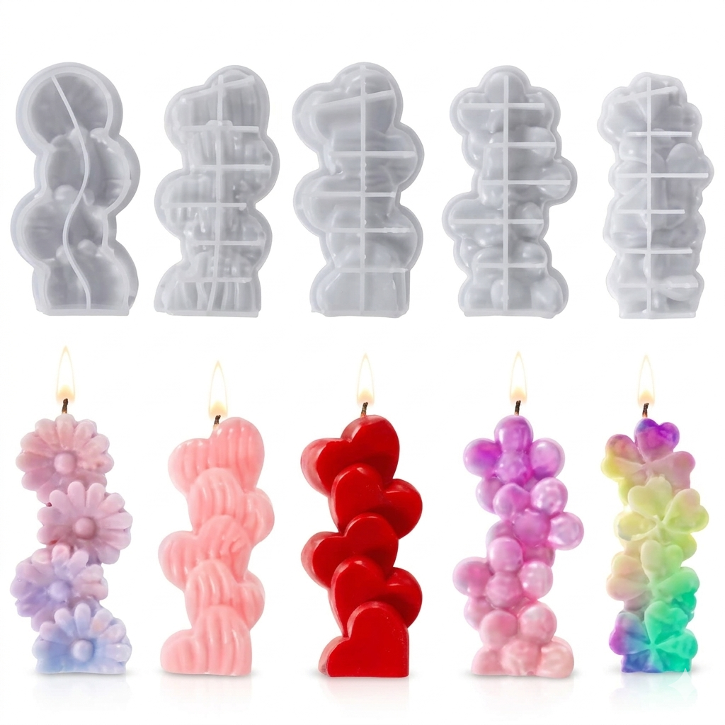 Stacked Daisy Flower Column Silicone Candle Mold CND12-2 - Image 2