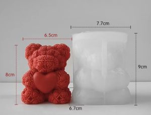 3D Rose Heart Teddy Bear Silicone Candle Mold CND5